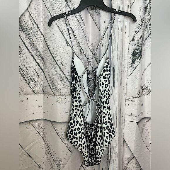 Victoria's Secret White Leopard Plunge One Piece Swim Suit S - Picture 4 of 7